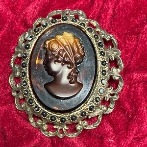 Vintage Cameo Brooch with Ornate Gold Frame